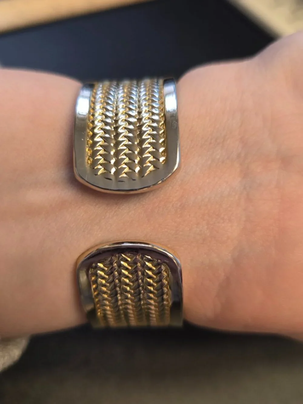 Gold Tone Cuff Bracelet Watch with Sparkle